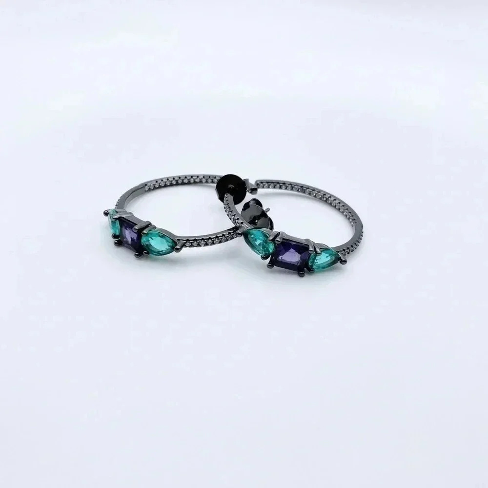 GLASS Stone Hoops Earrings | Party Earrings